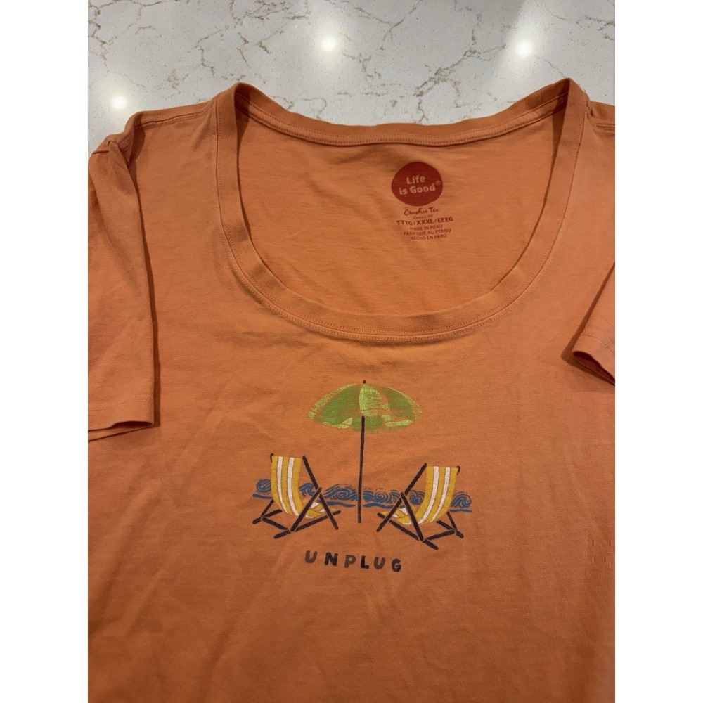 Life Is Good Orange Unplug Crusher Tee Womens 3X XXXL Cotton Short Sleeve Shirt